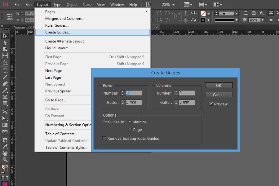 Lo strumento "Crea Guide" di Adobe InDesign