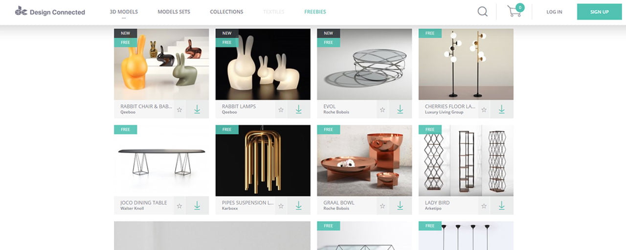 Designconnected è per il 90% a pagamento, ma offre alcuni modelli 3D gratuiti davvero ben fatti.